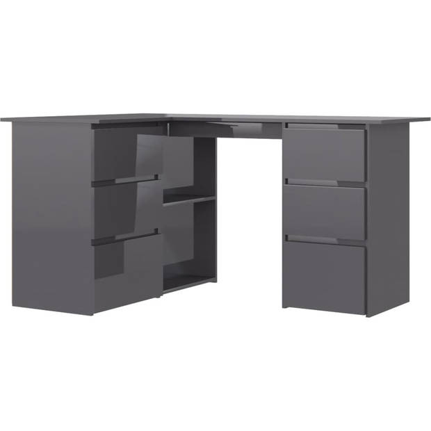 The Living Store Hoekbureau - Bewerkt hout - 145 x 100 x 76 cm - Hoogglans grijs