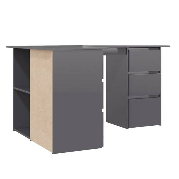 The Living Store Hoekbureau - Bewerkt hout - 145 x 100 x 76 cm - Hoogglans grijs