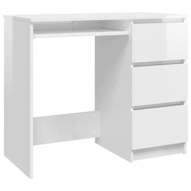 The Living Store Bureau - Kantoor - 90x45x76 cm - Hoogglans wit - Spaanplaat - 3 lades