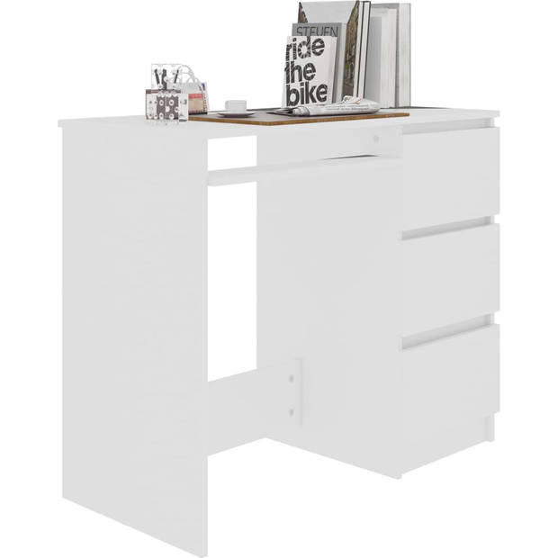 The Living Store Bureau - Spaanplaat - 90 x 45 x 76 cm - Met 3 lades - Wit