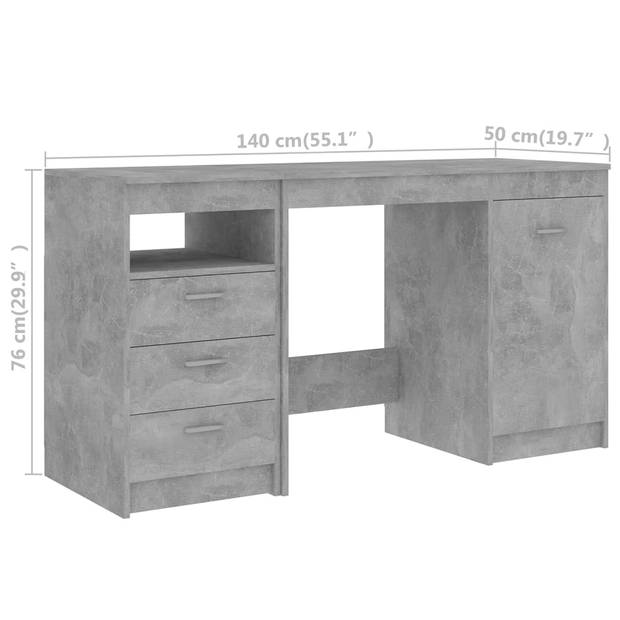 The Living Store Bureau 140x50x76 cm spaanplaat betongrijs - Bureau