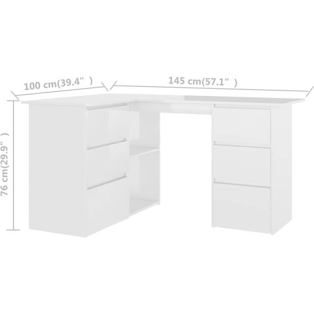 The Living Store Hoekbureau - Bewerkt hout - 145 x 100 x 76 cm - Hoogglans wit