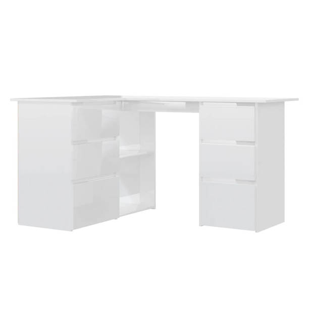 The Living Store Hoekbureau - Bewerkt hout - 145 x 100 x 76 cm - Hoogglans wit