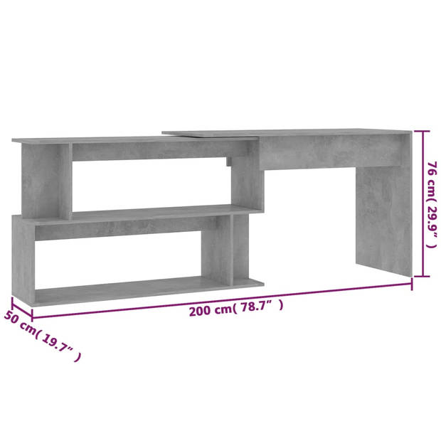 The Living Store Bureau Moderne draaibaar Betongrijs 200 x 50 x 76 cm Hoekbureau 120 x 120 x 76 cm Bewerkt hout