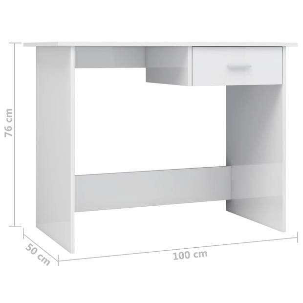 The Living Store Bureau - naam - Bureau - 100 x 50 x 76 cm - hoogglans wit - Met lade - Bewerkt hout