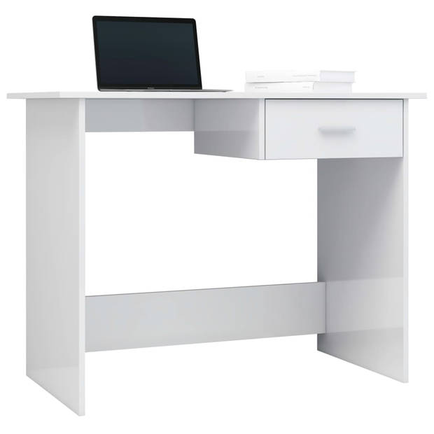 The Living Store Bureau - naam - Bureau - 100 x 50 x 76 cm - hoogglans wit - Met lade - Bewerkt hout