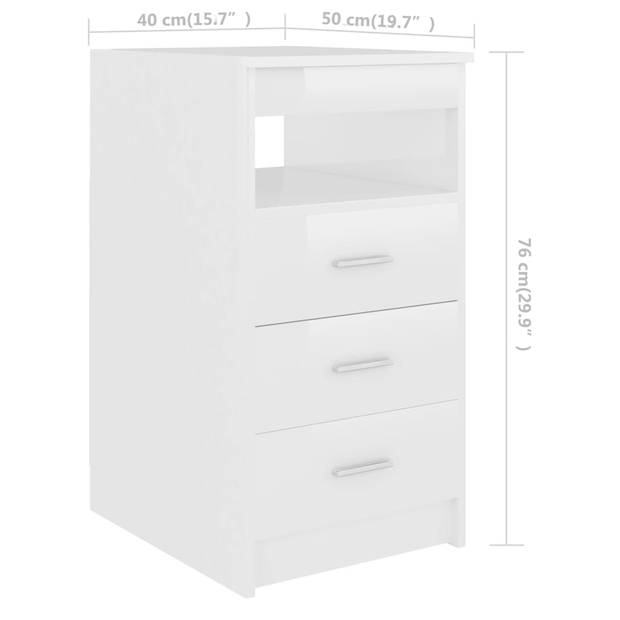 The Living Store Bureau The Living Store - Strak - Modern - Bureau met 3 Lades en 1 Vak - Hoogglans Wit - Spaanplaat -