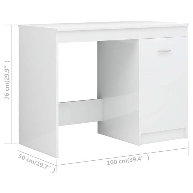 The Living Store Bureau The Living Store - Strak - Modern - Bureau met 3 Lades en 1 Vak - Hoogglans Wit - Spaanplaat -