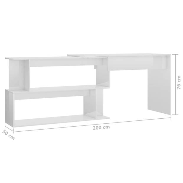 The Living Store Bureau - Hoogglans wit - 200 x 50 x 76 cm - Draaibaar - Met open vakken