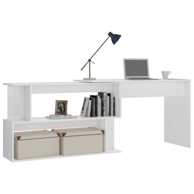 The Living Store Bureau - Hoogglans wit - 200 x 50 x 76 cm - Draaibaar - Met open vakken