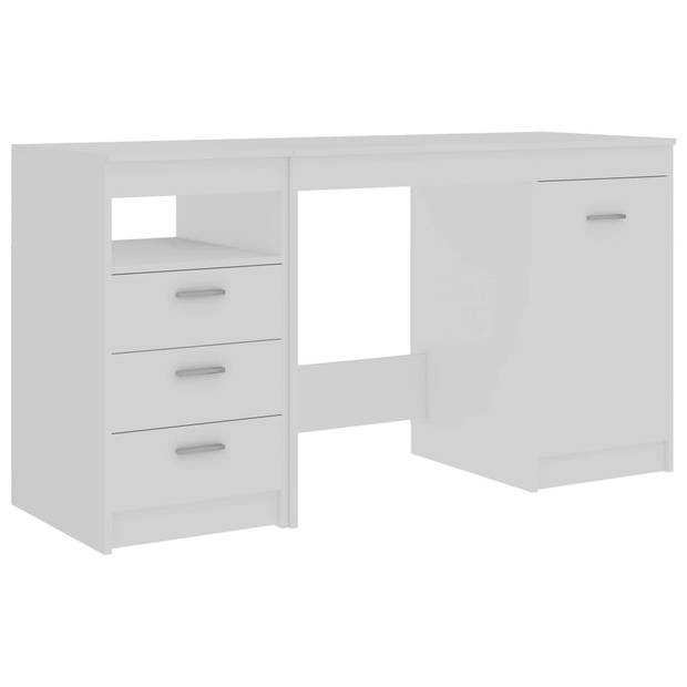 The Living Store Bureau Strak Hout - 140 x 50 x 76 cm - Wit - 3 Lades 1 Deur