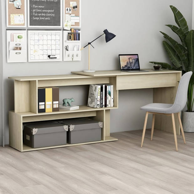 The Living Store Bureau Hoekbureau - 200 x 50 x 76 cm - Draaibaar - Sonoma eiken