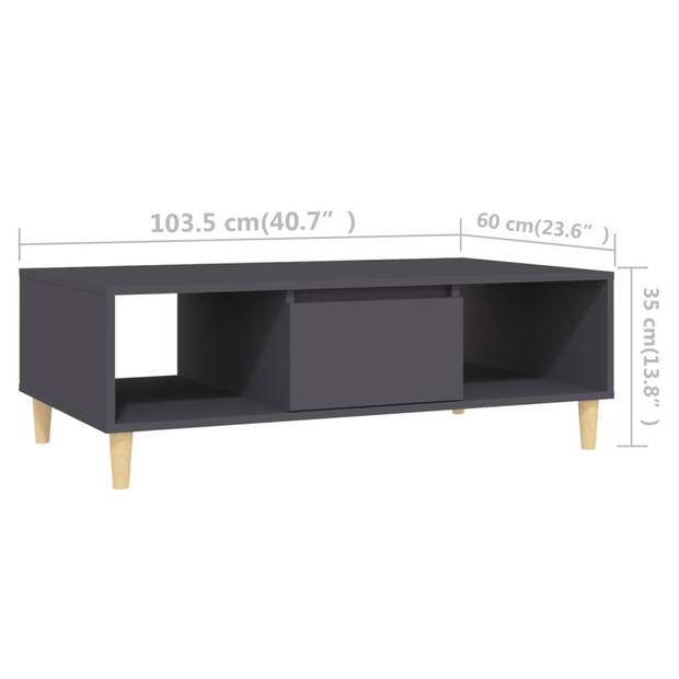 The Living Store Salontafel Scandinavische Stijl - Grijs - 103.5 x 60 x 35 cm