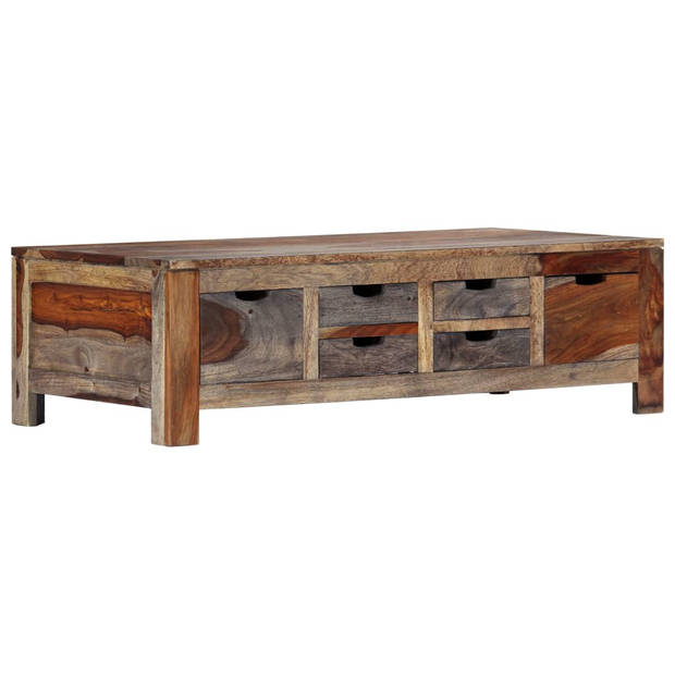 The Living Store Salontafel Sheeshamhout Grijs 100x50x30 cm met 6 lades