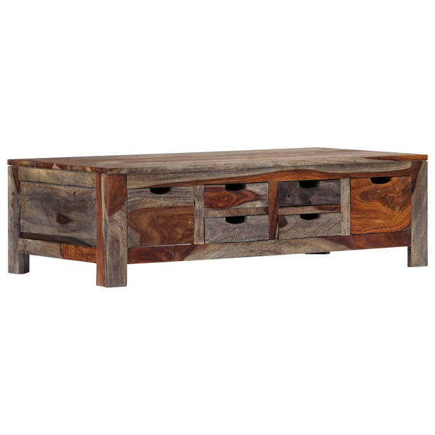 The Living Store Salontafel Sheeshamhout Grijs 100x50x30 cm met 6 lades