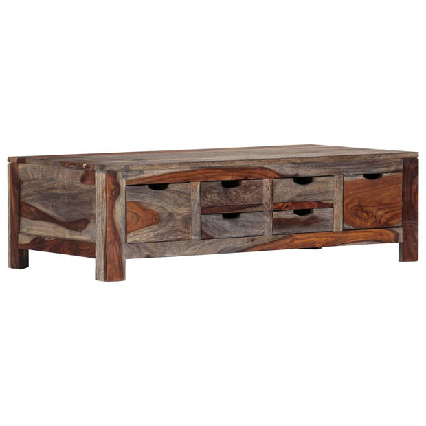 The Living Store Salontafel Sheeshamhout Grijs 100x50x30 cm met 6 lades