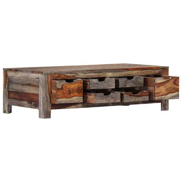 The Living Store Salontafel Sheeshamhout Grijs 100x50x30 cm met 6 lades