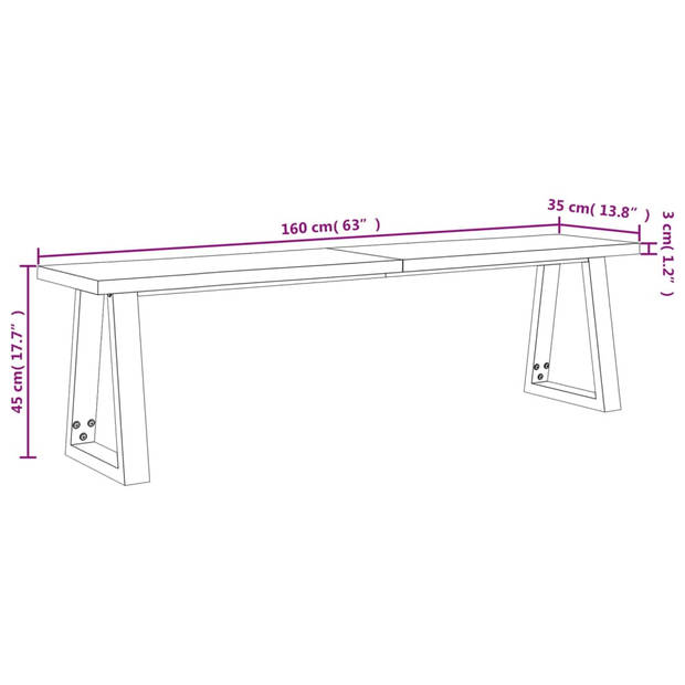 The Living Store Bankje met natuurlijke rand 160 cm massief acaciahout - Hocker