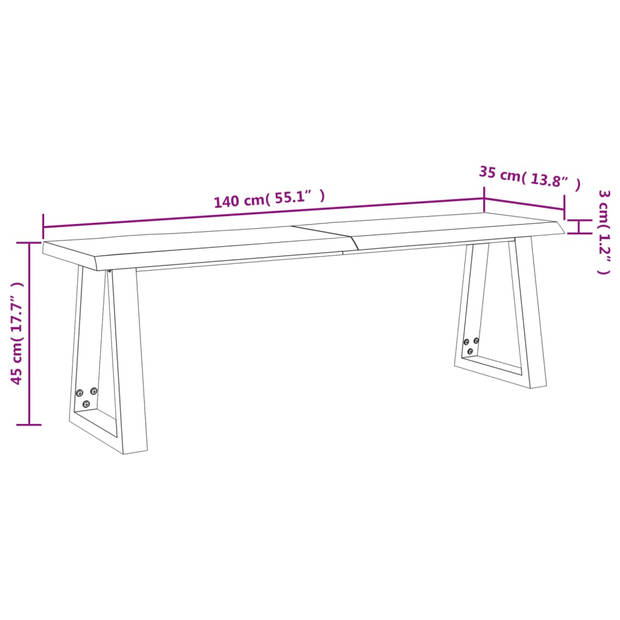 The Living Store Acaciahout Eetkamerbank - 140 x 35 x 45 cm - Natuurlijke Rand