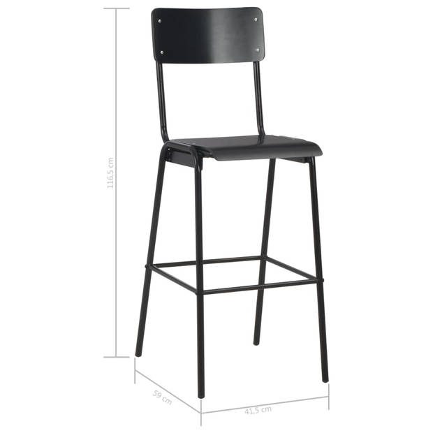 vidaXL Barstoelen 2 st massief multiplex staal zwart