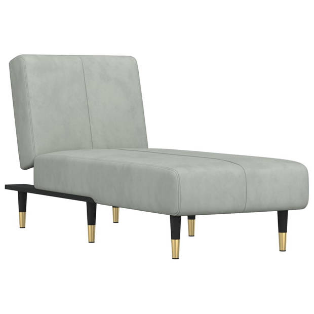 The Living Store Verstelbare Chaise Longue - Lichtgrijs Fluweel - 55x140x70cm - Stabiel frame - Comfortabel zitten en