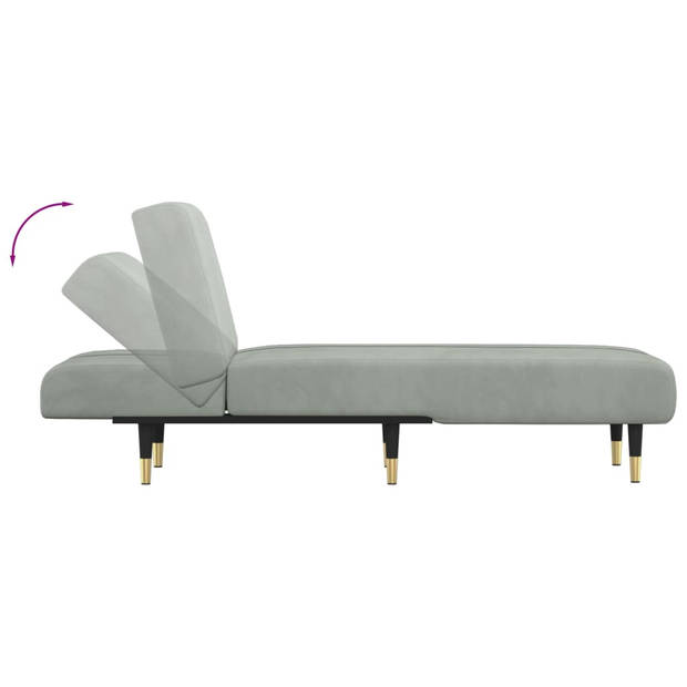 The Living Store Verstelbare Chaise Longue - Lichtgrijs Fluweel - 55x140x70cm - Stabiel frame - Comfortabel zitten en