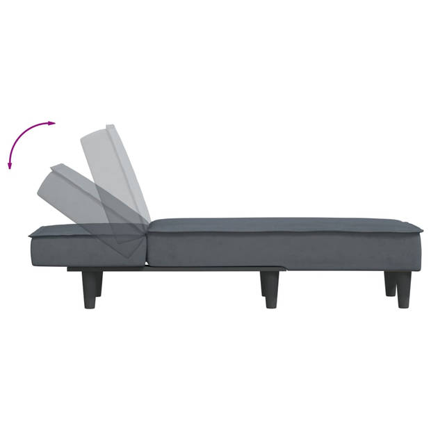 The Living Store Chaise Longue - Verstelbaar - Fluweel - Donkergrijs - 55 x 140 x 70 cm - Tot 110 kg draagvermogen