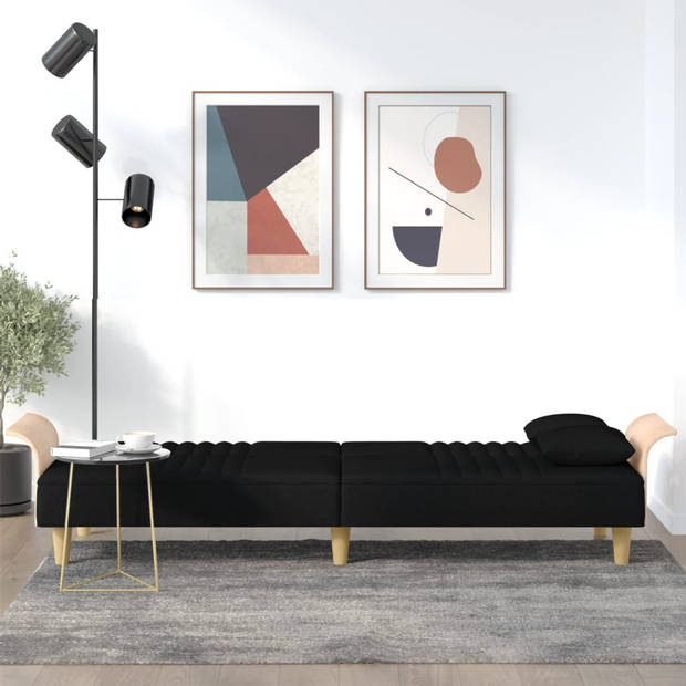 The Living Store Slaapbank - Zwart - 224 x 89 x 70 cm - Verstelbare rugleuning