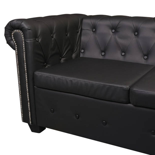 The Living Store Chesterfield 5-zitsbank - 205x205x73 cm - zwart - kunstleren bekleding