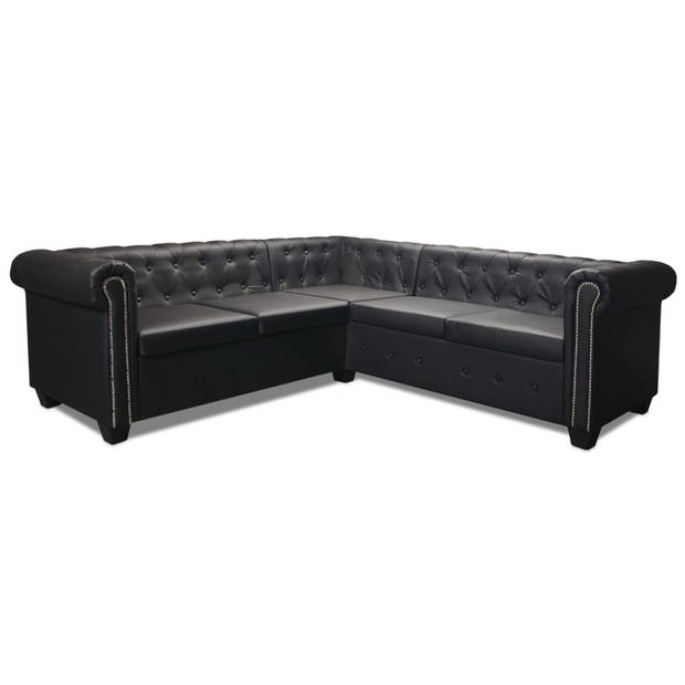 The Living Store Chesterfield 5-zitsbank - 205x205x73 cm - zwart - kunstleren bekleding