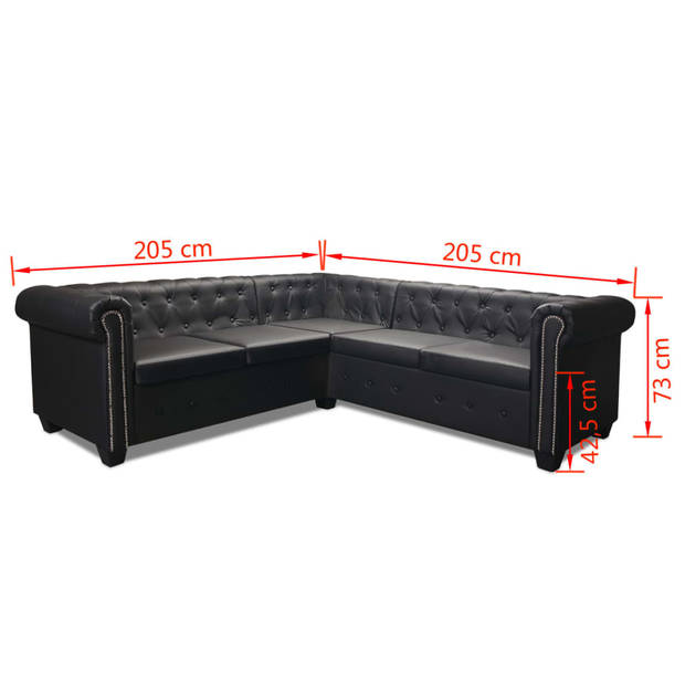 The Living Store Chesterfield 5-zitsbank - 205x205x73 cm - zwart - kunstleren bekleding