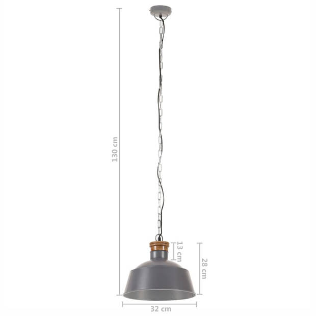 The Living Store Hanglamp Industrieel - Grijs - IJzer en Mangohout - 32 x 130 cm
