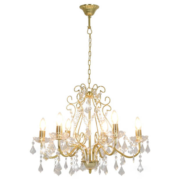 The Living Store Kroonluchter Glamour - Hanglamp 60 x 44 cm - Goud en Transparant - 6 Fittingen