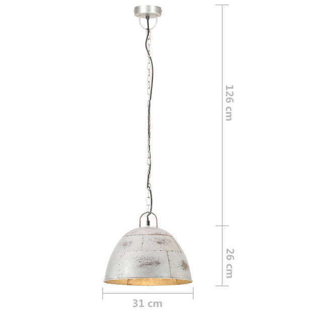 The Living Store Hanglamp Industrieel - 126 cm - 31 cm Lampenkap - Antiek Zilverkleurig - E27 Fitting - Max 25W