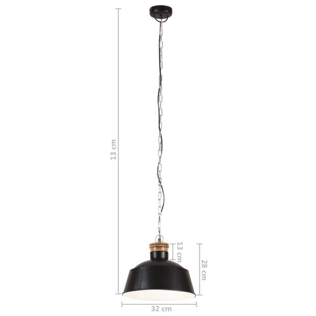 The Living Store Industriële Hanglamp - Ø32 x 130 cm - Zwart ijzer en mangohout