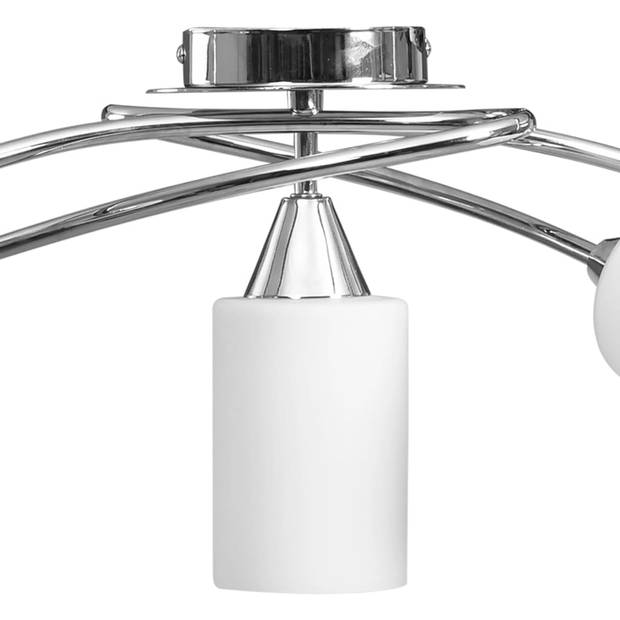 The Living Store Plafondlamp - vijf lampenkappen - 74 x 42 x 22.5 cm - wit verchroomd staal en keramiek