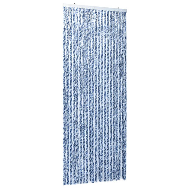 The Living Store Flexibel Vliegengordijn - Chenille - 90x220 cm - Blauw/Wit/Zilver