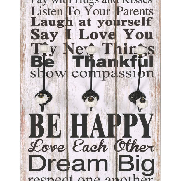 The Living Store Kapstok - Vintage Family Rules - MDF en metaal - 40x120 cm