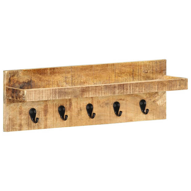 The Living Store Wandhanger Mangohout - 61x15x20 cm - Met 5 haken en 1 schap