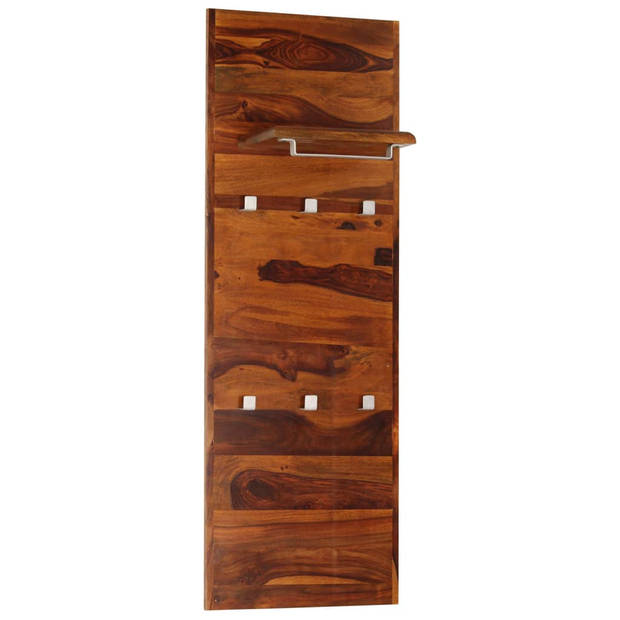 The Living Store Retro Kapstok - Massief sheeshamhout - 40 x 118 cm - met plank en 6 haken