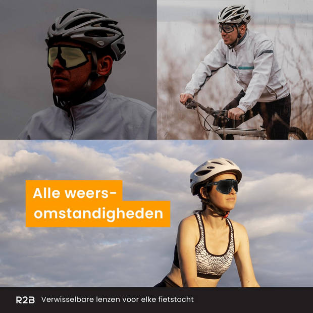 R2B Fietsbril met 5 verwisselbare lenzen - Unisex & Universeel - Sportbril - Fietsaccessoires - Zwart