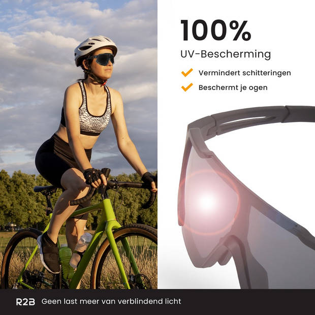 R2B Fietsbril met 5 verwisselbare lenzen - Unisex & Universeel - Sportbril - Fietsaccessoires - Zwart