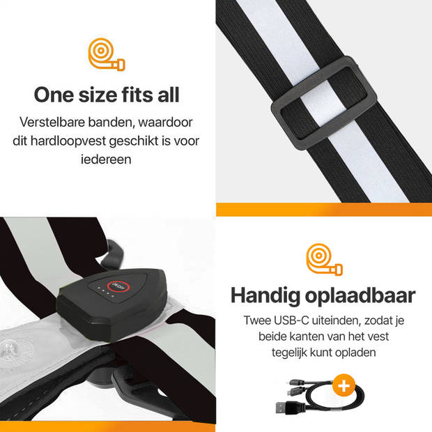 R2B Hardloopvest - Hardloop Verlichting voor- en achterkant - Grijs - Inclusief USB-C kabel - Running vest