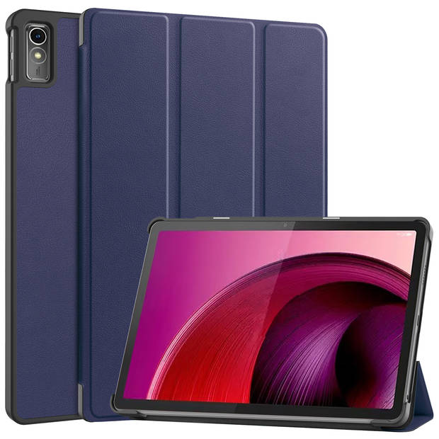 Basey Lenovo Tab M10 5G Hoesje Kunstleer Hoes Case Cover -Donkerblauw