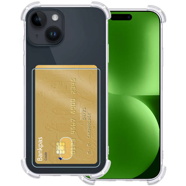 Basey Apple iPhone 15 Plus Hoesje Siliconen Hoes Case Cover met Pasjeshouder - Transparant