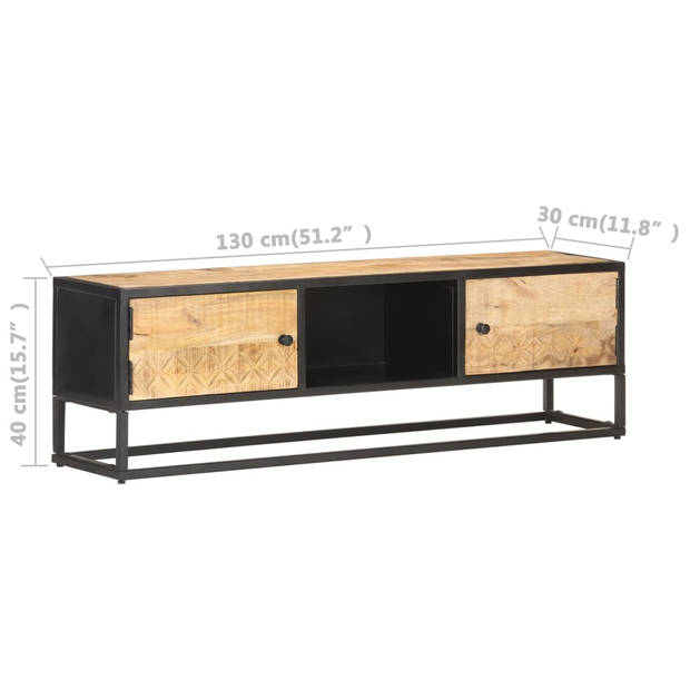 The Living Store Hifi-kast - Ruw mangohout - 130 x 30 x 40 cm - 2 deuren