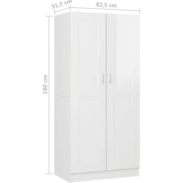 The Living Store Garderobekast - Hoogglans wit - 82.5 x 51.5 x 180 cm