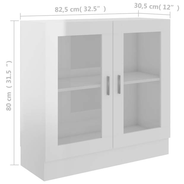 The Living Store Vitrinekast - Hoogglans wit - 82.5 x 30.5 x 80 cm - Stevig en duurzaam