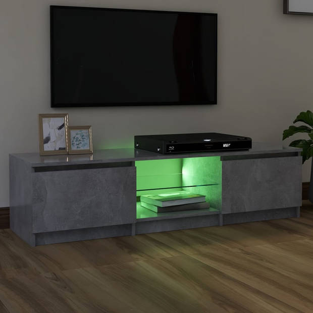 The Living Store TV-meubel Betongrijs - 140 x 40 x 35.5 cm - Met RGB LED-verlichting