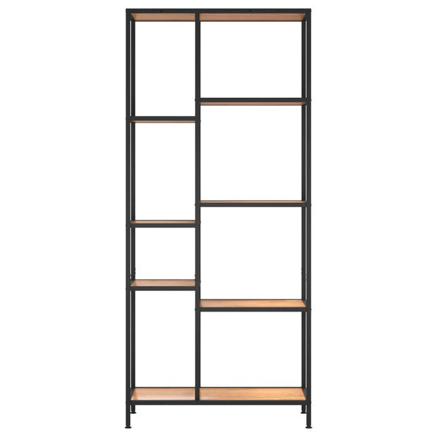 The Living Store Boekenkast - 80 x 30 x 180 cm - Sterke stalen constructie - Lichtbruin en zwart